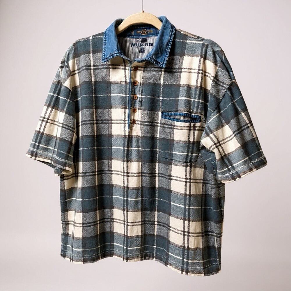Vintage Friday Club Blue White Polo Short Sleeve Large